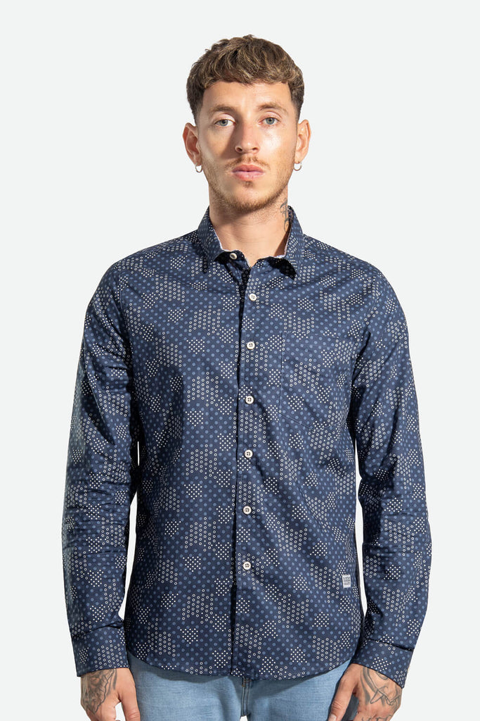 Camisa hombre azul estampado