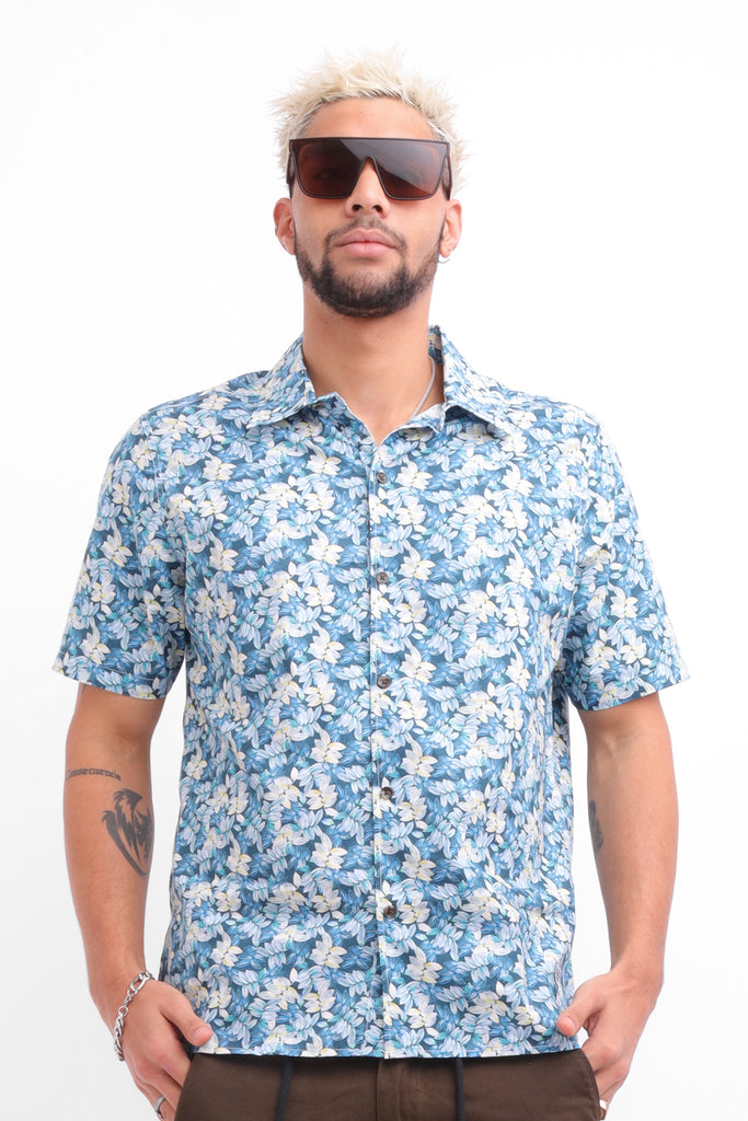 Camisa hombre verde jade estampado