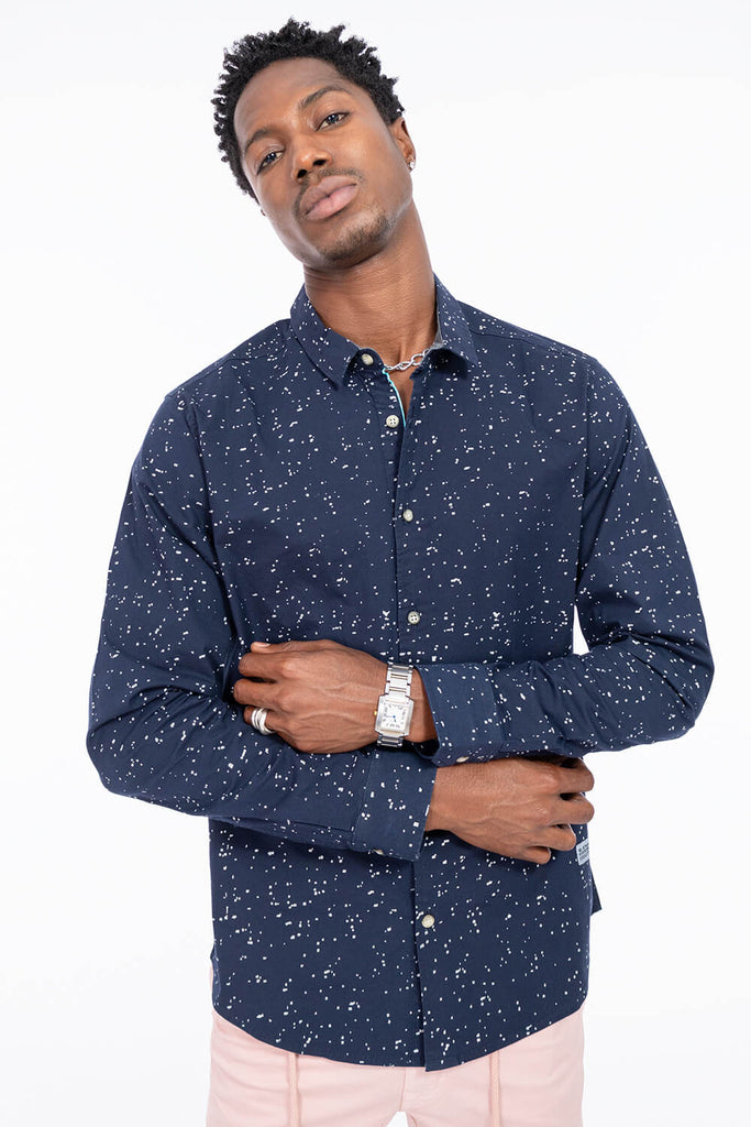 Camisa hombre azul estampado