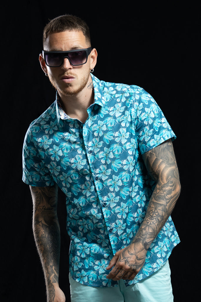 Camisa hombre verde jade estampado