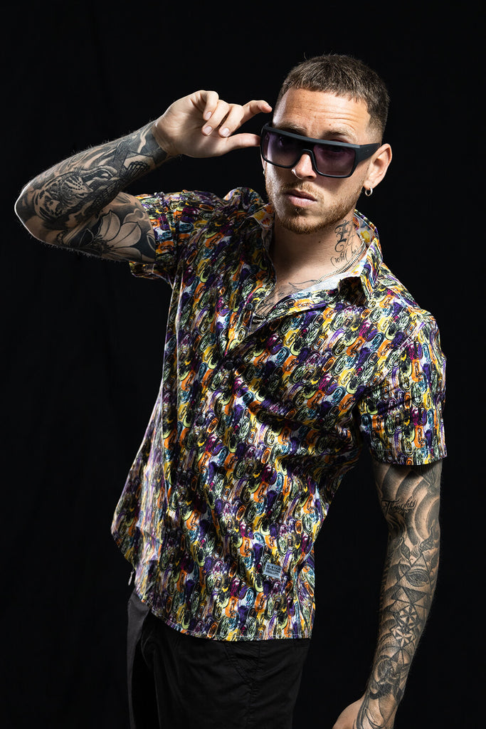 Camisa hombre negro estampado
