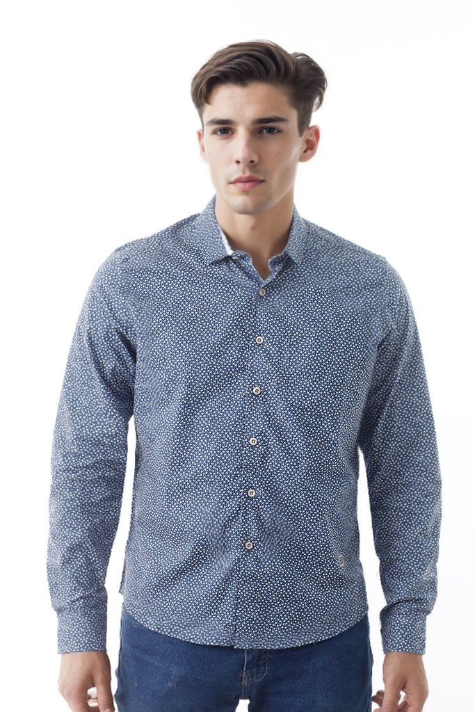 Camisa Hombre Pima Acero Oscuro Estampado Cuadritos - 220309