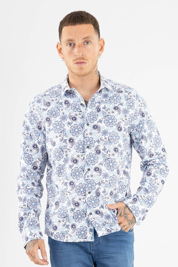 Camisa hombre blanco estampado