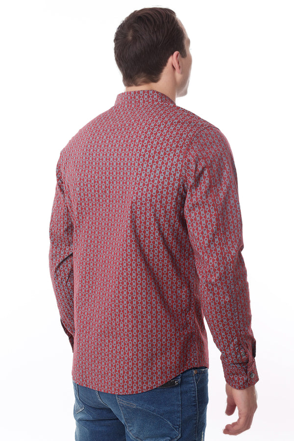 Camisa Hombre Manga Larga Makarena Guinda Estampado Cadenas - 220125