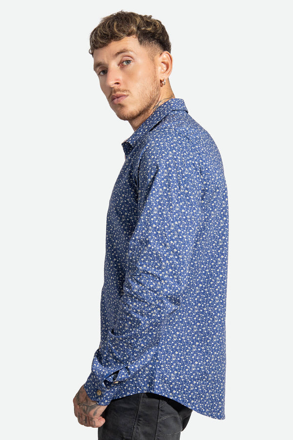 Camisa hombre azul estampado