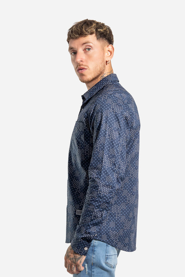 Camisa hombre azul estampado