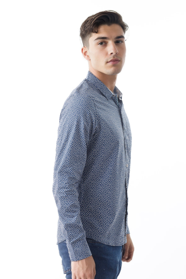 Camisa Hombre Pima Acero Oscuro Estampado Cuadritos - 220309