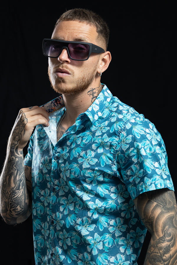 Camisa hombre verde jade estampado
