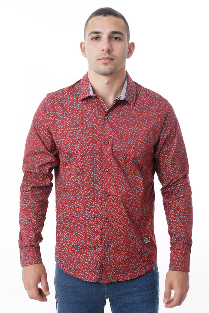 Camisa Hombre Manga Larga Guinda - 210032