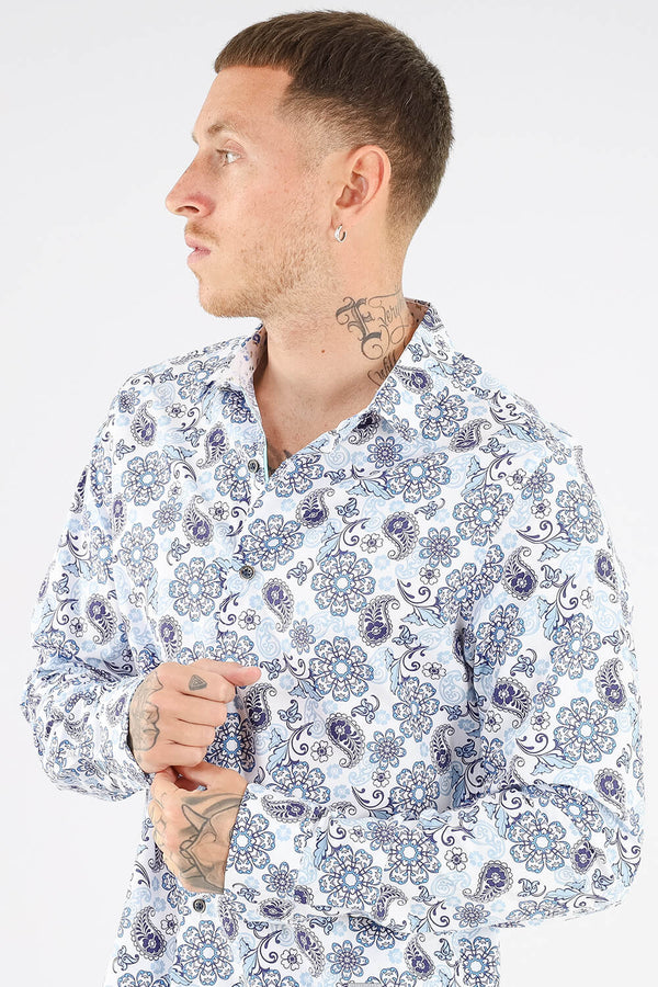 Camisa hombre blanco estampado
