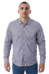 Camisa Hombre Manga Larga Blanco Estampado Mallas Azules - 210172