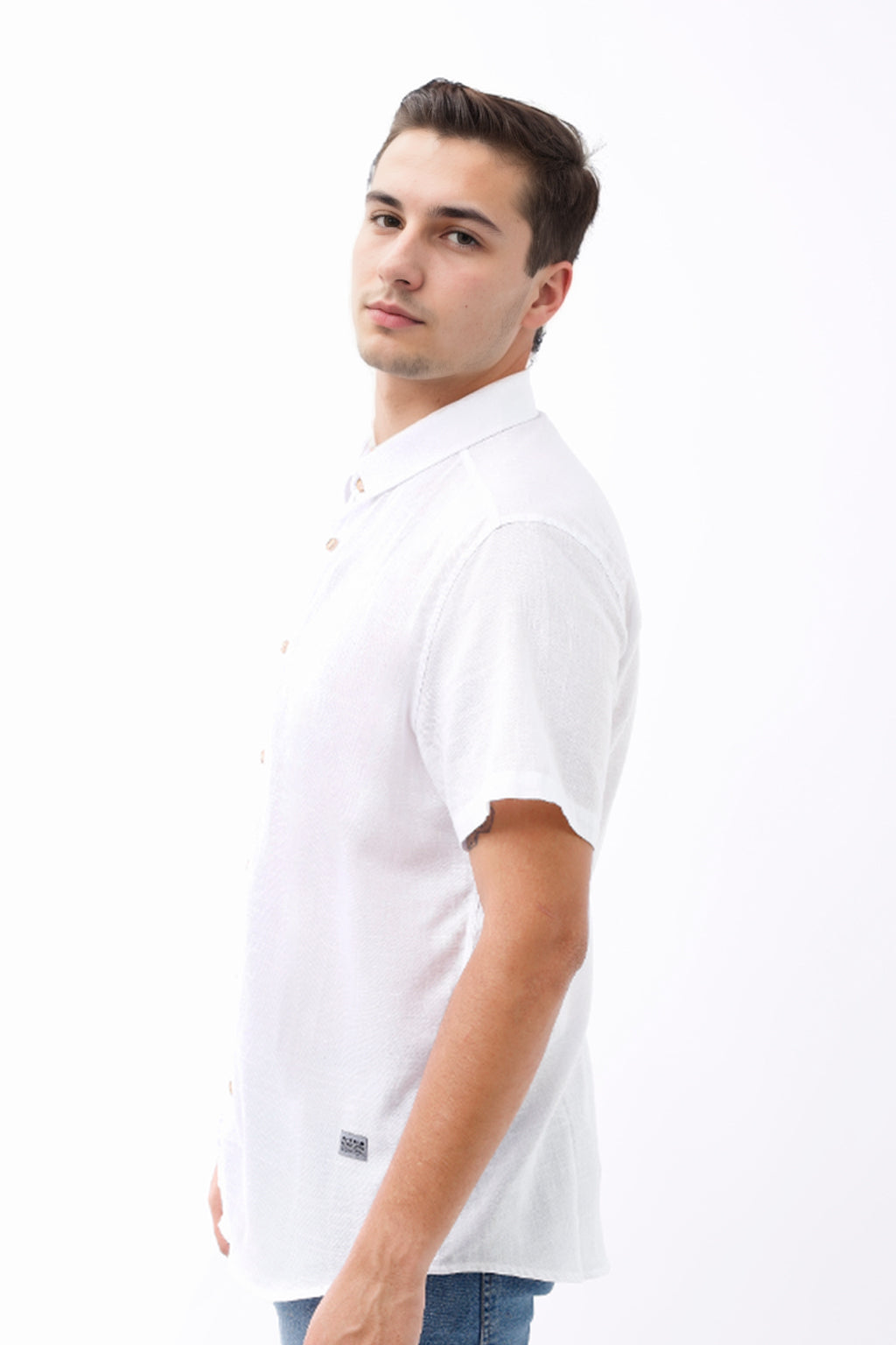 Camisa Hombre Manga Corta Lino Milán Blanco - 230075